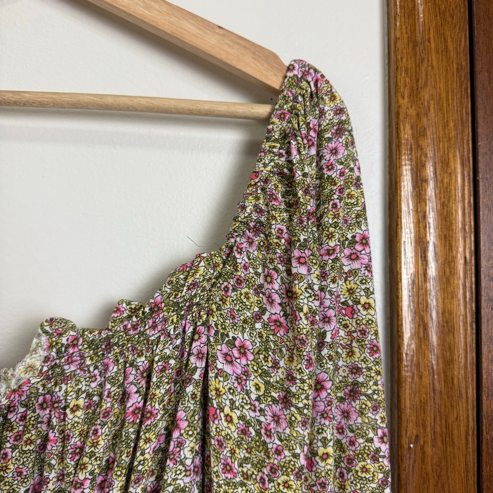 H&M Floral Top Women Size Large Longsleeves Puff Sleeves Detail Prairie Ditsy - Picture 9 of 15